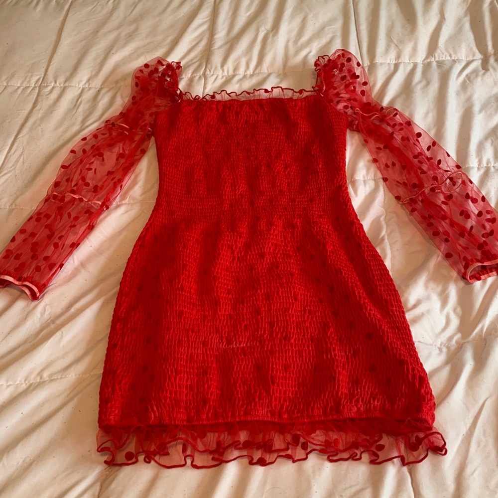 Red polka dot sleeve dress